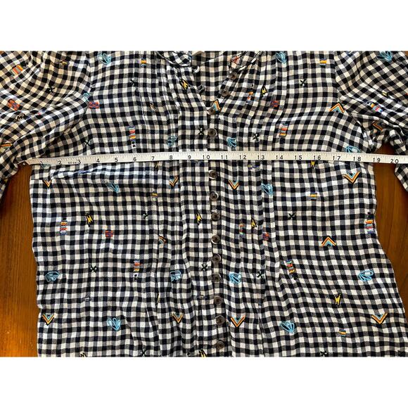 Urban Outfitters Pilcro Womens Small Button Up Gingham Black White Embroidered - Picture 9 of 11